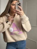 Bluza z kapturem beżowa z literką A BAWEŁNA 100 %