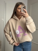Bluza z kapturem beżowa z literką A BAWEŁNA 100 %