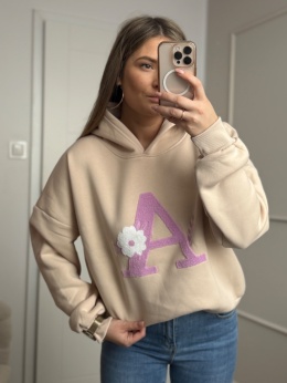 Bluza z kapturem beżowa z literką A BAWEŁNA 100 %