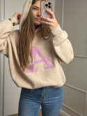 Bluza z kapturem beżowa z literką A BAWEŁNA 100 %
