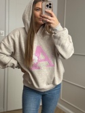 Bluza z kapturem beż melanż z literką A BAWEŁNA 100 %
