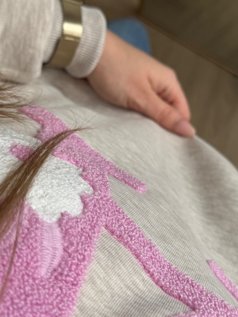 Bluza z kapturem beż melanż z literką A BAWEŁNA 100 %