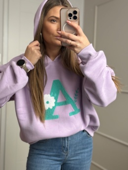 Bluza z kapturem liliowa fioletowa z literką A BAWEŁNA 100 %