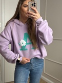 Bluza z kapturem liliowa fioletowa z literką A BAWEŁNA 100 %