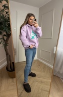 Bluza z kapturem liliowa fioletowa z literką A BAWEŁNA 100 %