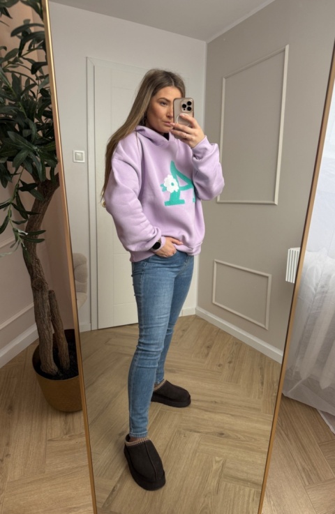 Bluza z kapturem liliowa fioletowa z literką A BAWEŁNA 100 %