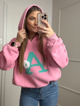 Bluza z kapturem różowa z literką A BAWEŁNA 100 %