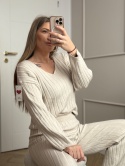 Komplet swetrowy beżowy prążek
