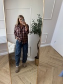Koszula flanelowa w kratę bordowo beżowa