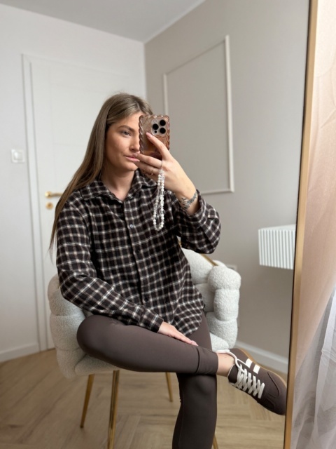 Koszula flanelowa w kratę brązowa czekolada