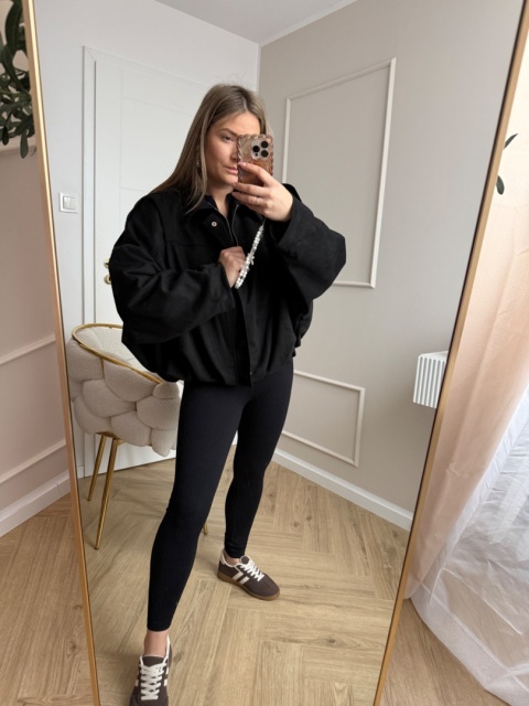 Kurtka eko zamszowa czarna oversize