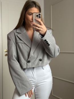 Marynarka kurtka krótka oversize szara jodełka