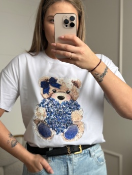 T-shirt z ozdobnymi diamentami, mięsista bawełna niebieski