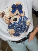 T-shirt z ozdobnymi diamentami, mięsista bawełna niebieski