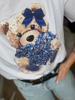 T-shirt z ozdobnymi diamentami, mięsista bawełna niebieski