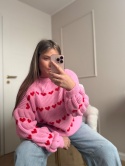 Sweter oversize różowy w serca