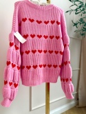 Sweter oversize różowy w serca