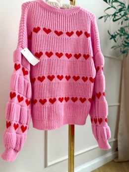Sweter oversize różowy w serca
