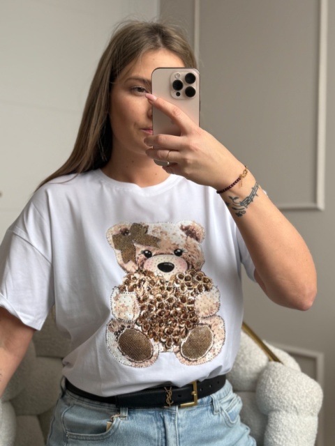 T-shirt z ozdobnymi diamentami, mięsista bawełna beż