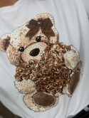 T-shirt z ozdobnymi diamentami, mięsista bawełna beż