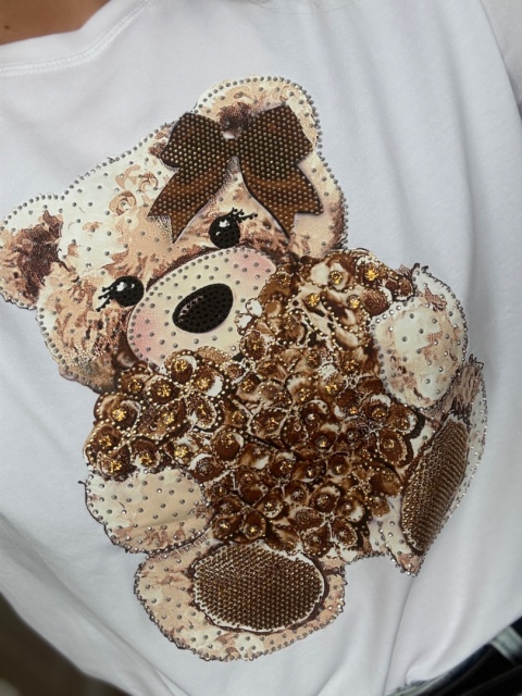 T-shirt z ozdobnymi diamentami, mięsista bawełna beż