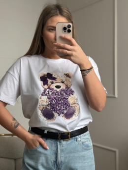 T-shirt z ozdobnymi diamentami, mięsista bawełna fiolet